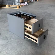 Vekony intelligens ejjeliszekreny vezetek nelkuli toltessel, LED vilagitassal es 2 fiokkal - antracitszurke szinu, modern uveg es fa design