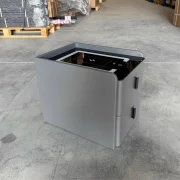 Vekony intelligens ejjeliszekreny vezetek nelkuli toltessel, LED vilagitassal es 2 fiokkal - antracitszurke szinu, modern uveg es fa design