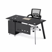 Set Scaun ergonomic cu spatar mesh si Birou cu blat din sticla si dulap lateral fix 1200*600*750