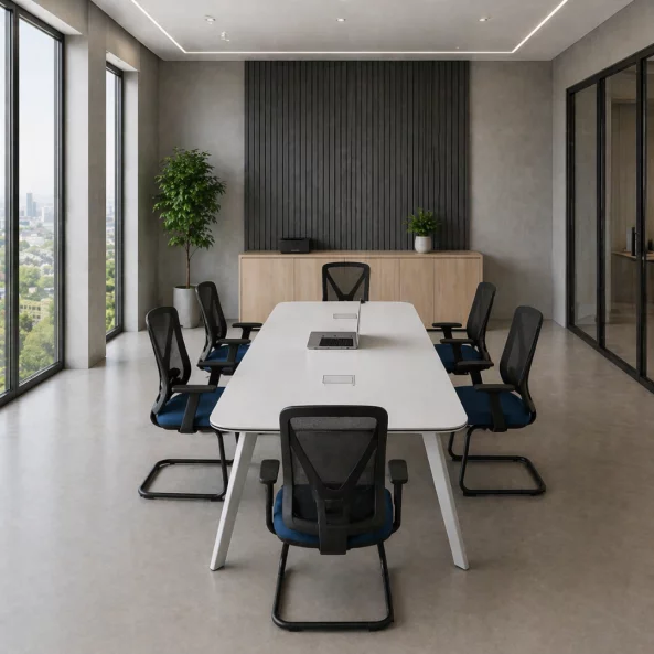 Set Masa de Conferinta 2200*1100*750 si Scaun de birou cu brate fixe si cadru din otel