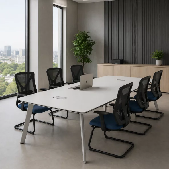 Set Masa de Conferinta 2200*1100*750 si Scaun de birou cu brate fixe si cadru din otel