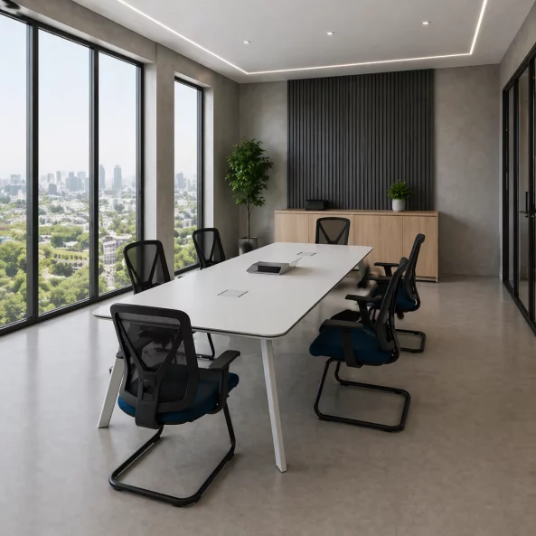 Set Masa de Conferinta 2200*1100*750 si Scaun de birou cu brate fixe si cadru din otel