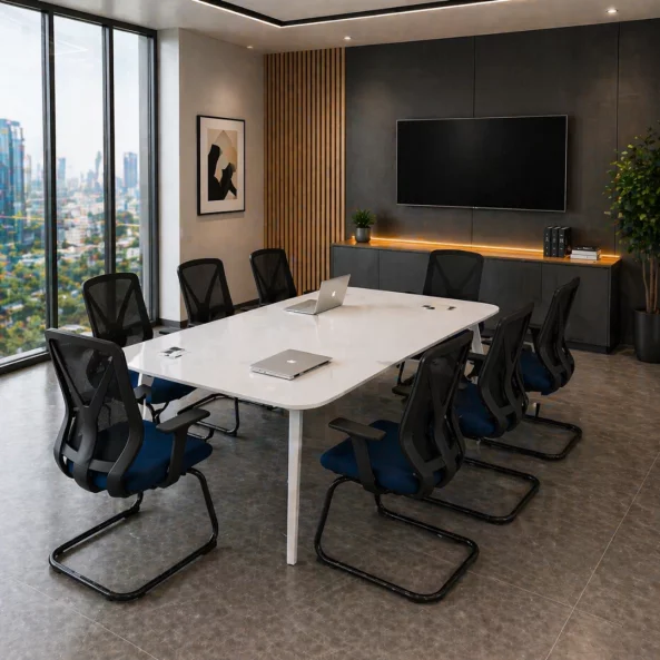 Set Masa de Conferinta  2400*1200*750 si Scaun de birou cu brate fixe si cadru din otel