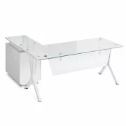 Бюро Evolution с стъклен плот и фиксиран страничен шкаф - размери 1800800750 мм