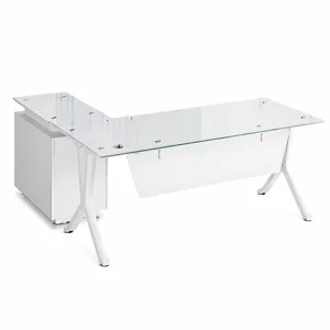 Birou Evolution cu blat din sticla si dulap lateral fix - dimensiuni 1800*800*750 mm