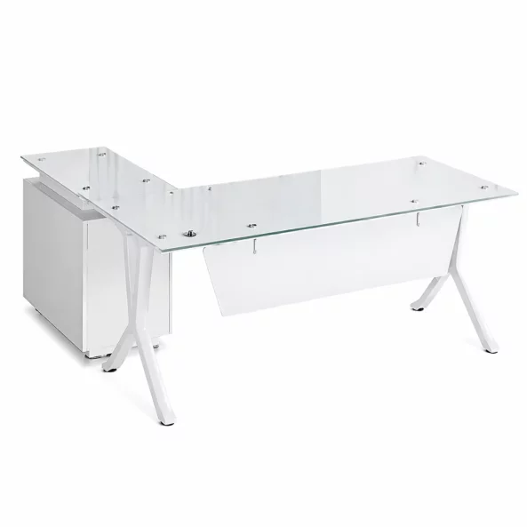 Бюро Evolution с стъклен плот и фиксиран страничен шкаф - размери 1800800750 мм