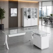 Бюро Evolution с стъклен плот и фиксиран страничен шкаф - размери 1800800750 мм