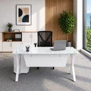 Set Birou cu blat din sticla si dulap lateral fix - 1800*800*750 si Scaun de birou cu cadru din otel