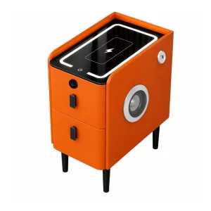 Noptiera inteligenta slim cu două sertare spațioase si difuzor Bluetooth -ORANGE, PRODUS RESIGILAT!