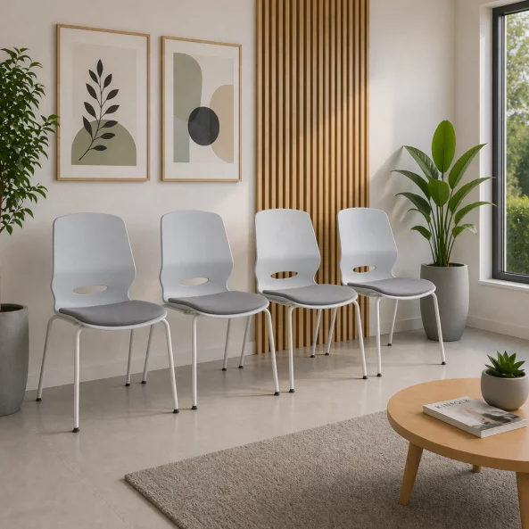 Silla de oficina ergonómica Seren, fija con patas metálicas, color: gris, dimensiones:400*440*835 mm