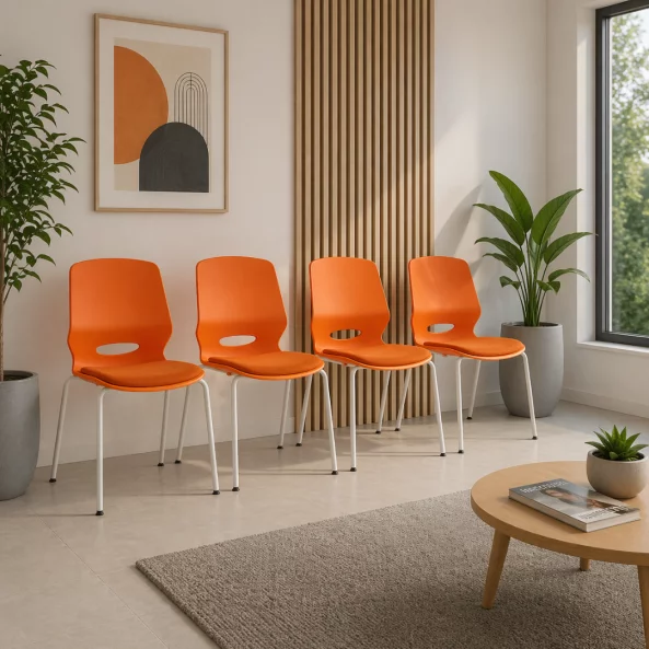 Silla de oficina ergonómica Seren, fija con patas metálicas, color: naranja, dimensiones: 400*440*835 mm