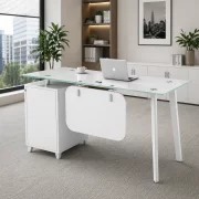 Concept Vision íróasztal üveg asztallappal, fix oldalsó szekrénnyel - méretek 1400700750 mm