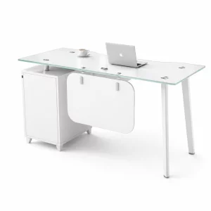 Бюро Concept Vision със стъклен плот, фиксиран страничен шкаф - размери 1400700750 мм