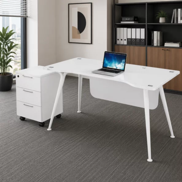 Birou Glassy cu blat din sticla si dulap lateral mobil - dimensiuni 1400*700*750 mm