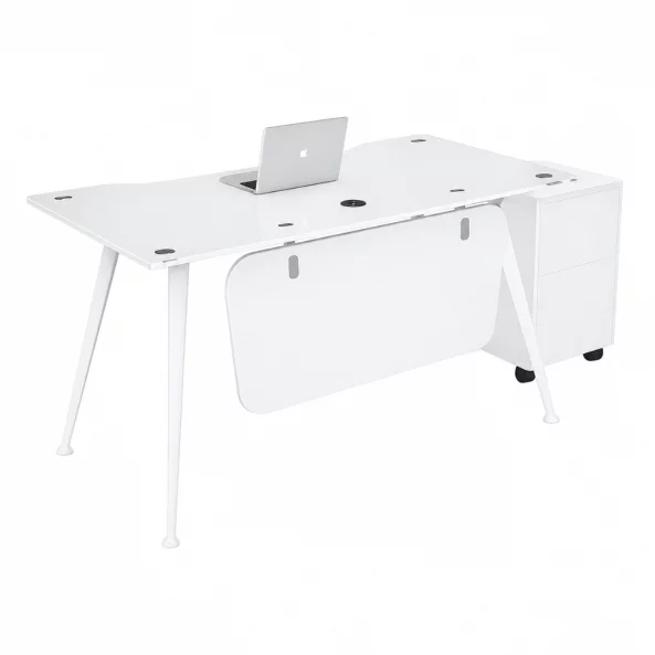 Birou Glassy cu blat din sticla si dulap lateral mobil - dimensiuni 1400*700*750 mm