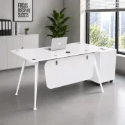 Birou Glassy cu blat din sticla si dulap lateral mobil - dimensiuni 1400*700*750 mm