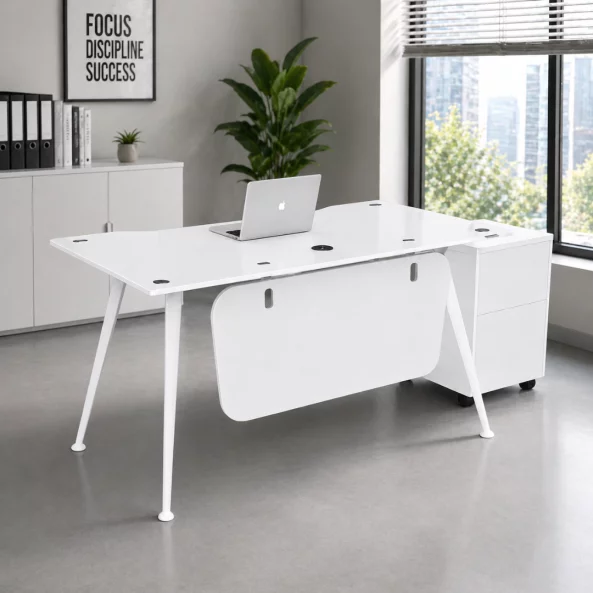 Birou Glassy cu blat din sticla si dulap lateral mobil - dimensiuni 1400*700*750 mm
