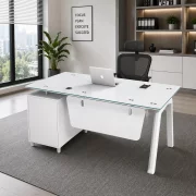 Birou Prime cu blat de sticla si dulap lateral fix - dimensiuni 1200*600*750 mm