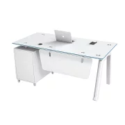 Birou Prime cu blat de sticla si dulap lateral fix - dimensiuni 1200*600*750 mm