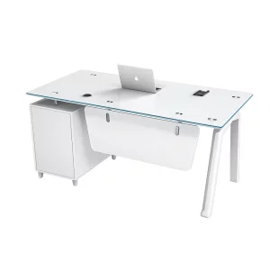 Birou Prime cu blat de sticla si dulap lateral fix - dimensiuni 1200*600*750 mm
