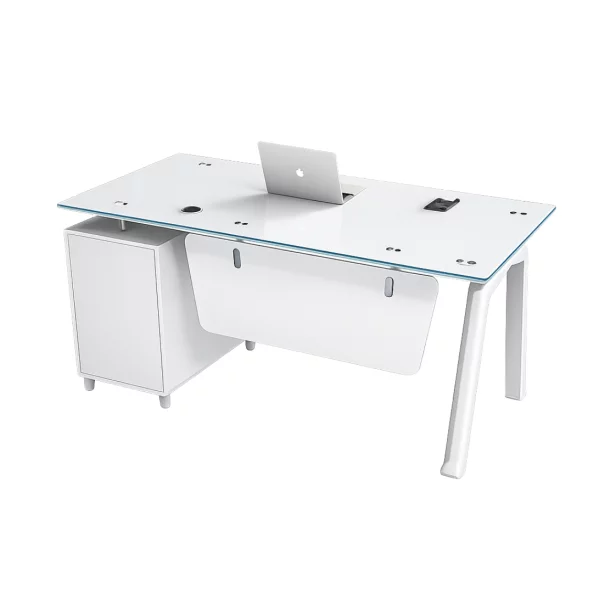 Birou Prime cu blat de sticla si dulap lateral fix - dimensiuni 1200*600*750 mm