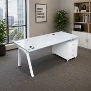 Birou Prime cu blat de sticla si dulap lateral fix - dimensiuni 1200*600*750 mm