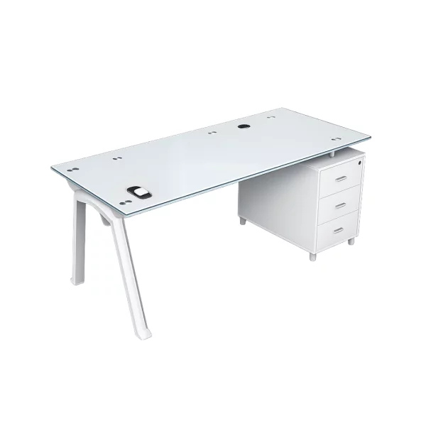 Birou Prime cu blat de sticla si dulap lateral fix - dimensiuni 1200*600*750 mm