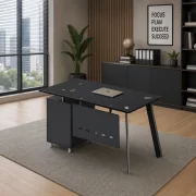 Birou Venus cu blat din sticla si dulap lateral fix - dimensiuni 1400*700*750 mm