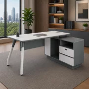 Sienna Line íróasztal melamin munkalappal és fix oldalsó szekrénnyel – méretek: 1200×1200×450 mm