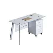 Birou Venus cu blat de sticla si dulap lateral fix - dimensiuni 1200*600*750 mm, White