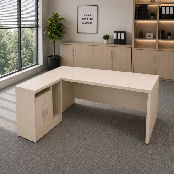 Escritorio directivo Valente con armario lateral móvil - dimensiones: 2000 × 1000 × 750 mm
