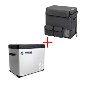 Pachet frigider auto cu compresor smart cooler 50l , 12/24/220v, cu display LCD si bluetooth, transformator 220V inclus, taxa verde inclusa+Husa de protectie termoizolanta
