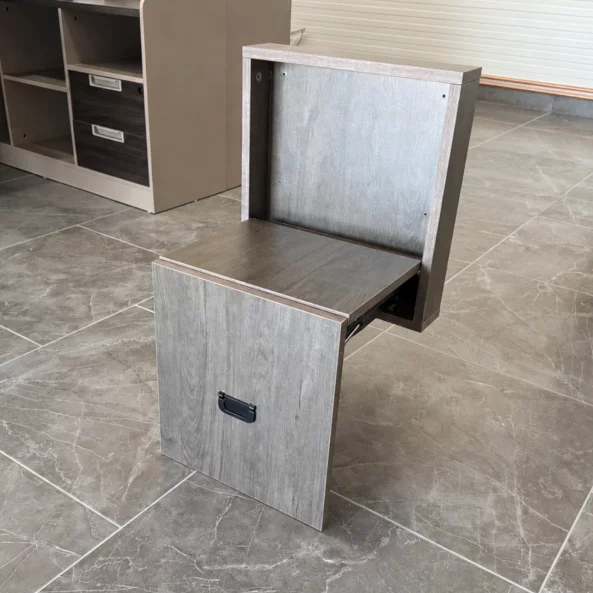 Scaun pliabil de perete din lemn pentru încălțăminte – MDF &amp; oțel, design modern, maro - PRODUS RESIGILAT