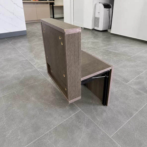 Scaun pliabil de perete din lemn pentru încălțăminte – MDF &amp; oțel, design modern-maro- PRODUS RESIGILAT
