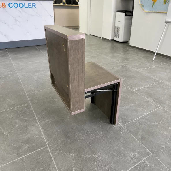 Scaun pliabil de perete din lemn pentru încălțăminte – MDF &amp; oțel, design modern-maro- PRODUS RESIGILAT