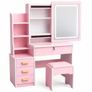 SET CRYSTAL - Tocador con espejo iluminado LED - ROSA