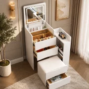CONJUNTO VIVIENNE – Tocador con espejo LED y módulo lateral integrado – BLANCO