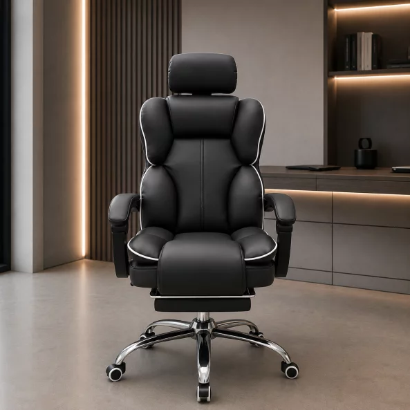 Gaming szék, akár 120°-os dönthetőséggel, állítható fejtámlával – méretek: 650 mm × 520 mm × 1220–1320 mm.