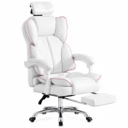 Gaming szék 120°-ig dönthető háttámlával, állítható fejtámlával – méretek: 650 mm × 520 mm × 1220–1320 mm, fehér
