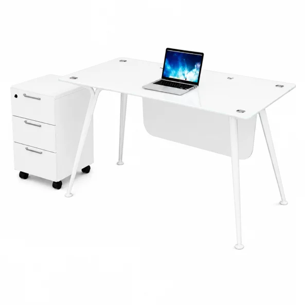 Birou Glassy cu blat din sticla si dulap lateral mobil - dimensiuni 1400*700*750 mm