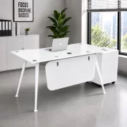Birou Glassy cu blat din sticla si dulap lateral mobil - dimensiuni 1400*700*750 mm