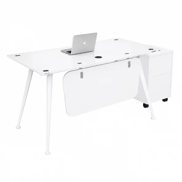 Birou Glassy cu blat din sticla si dulap lateral mobil - dimensiuni 1400*700*750 mm