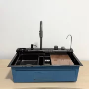 Chiuvetă modernă de bucătărie culoare :negru , multifuncțională, duș extractibil, spălător pahare, filtrare apă, inox, calitate premium, accesorii incluse dimensiuni 750*460*220mm