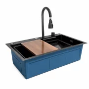 Fregadero moderno para la cocina, color: negro, multifuncional, ducha extraíble, acero inoxidable, primera calidad, accesorios incluidos, dimensiones 750*460*220mm