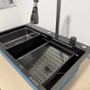 Fregadero moderno para la cocina, color: negro, multifuncional, ducha extraíble, acero inoxidable, primera calidad, accesorios incluidos, dimensiones 750*460*220mm