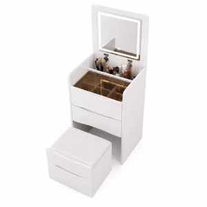 Set DIVA – Tocador compacto con espejo y espacio de almacenamiento, Blanco