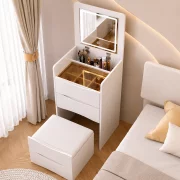 Set DIVA – Tocador compacto con espejo y espacio de almacenamiento, Blanco