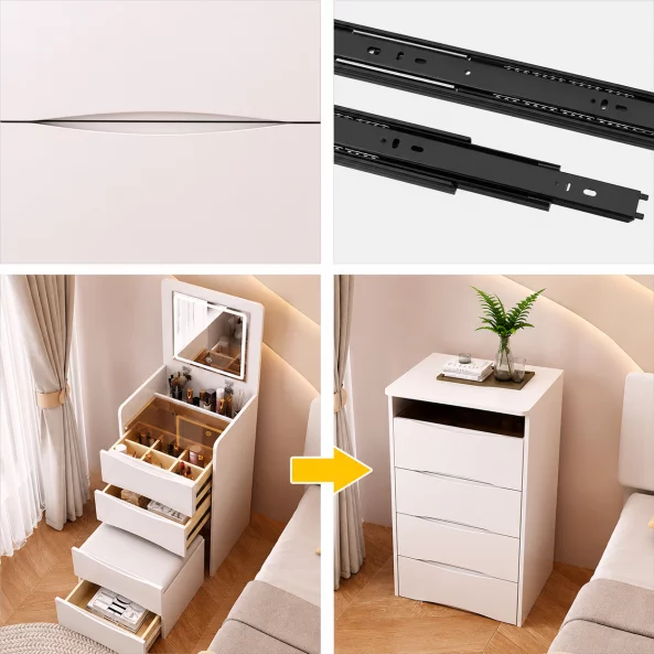 Set DIVA – Tocador compacto con espejo y espacio de almacenamiento, Blanco