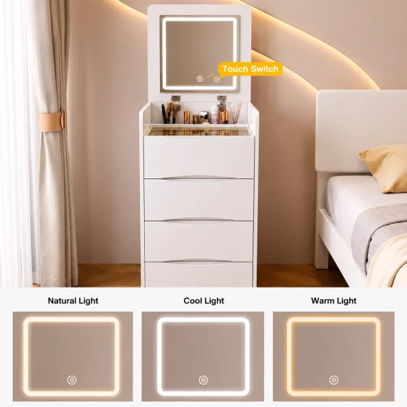 Set DIVA – Tocador compacto con espejo y espacio de almacenamiento, Blanco