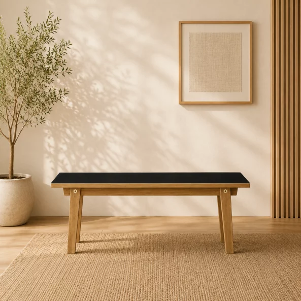 Banca cu structura din lemn de acacia,Black L160-l39-h42 cm